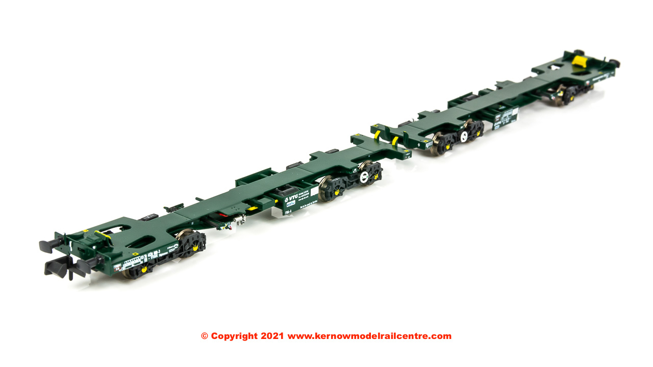 N-FWA-2101B Revolution Trains FWA Ecofret Container Flat in VTG Green - twin pack (as used by Freightliner)